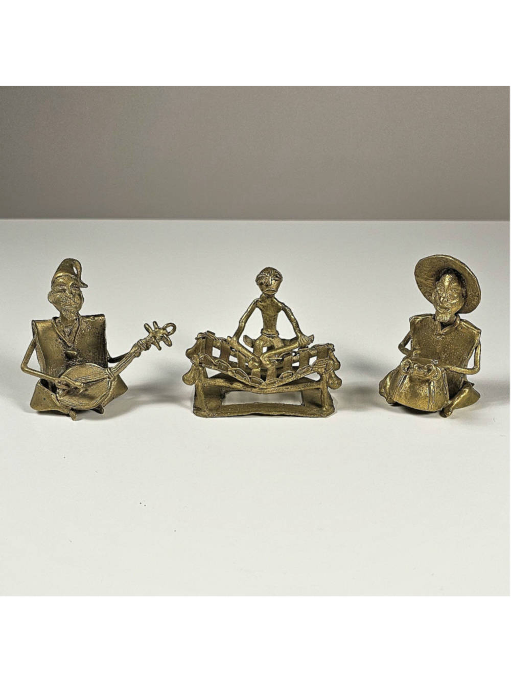 Vintage West African Brass Musician Figurines Set of 3 Lost Wax Tribal Band